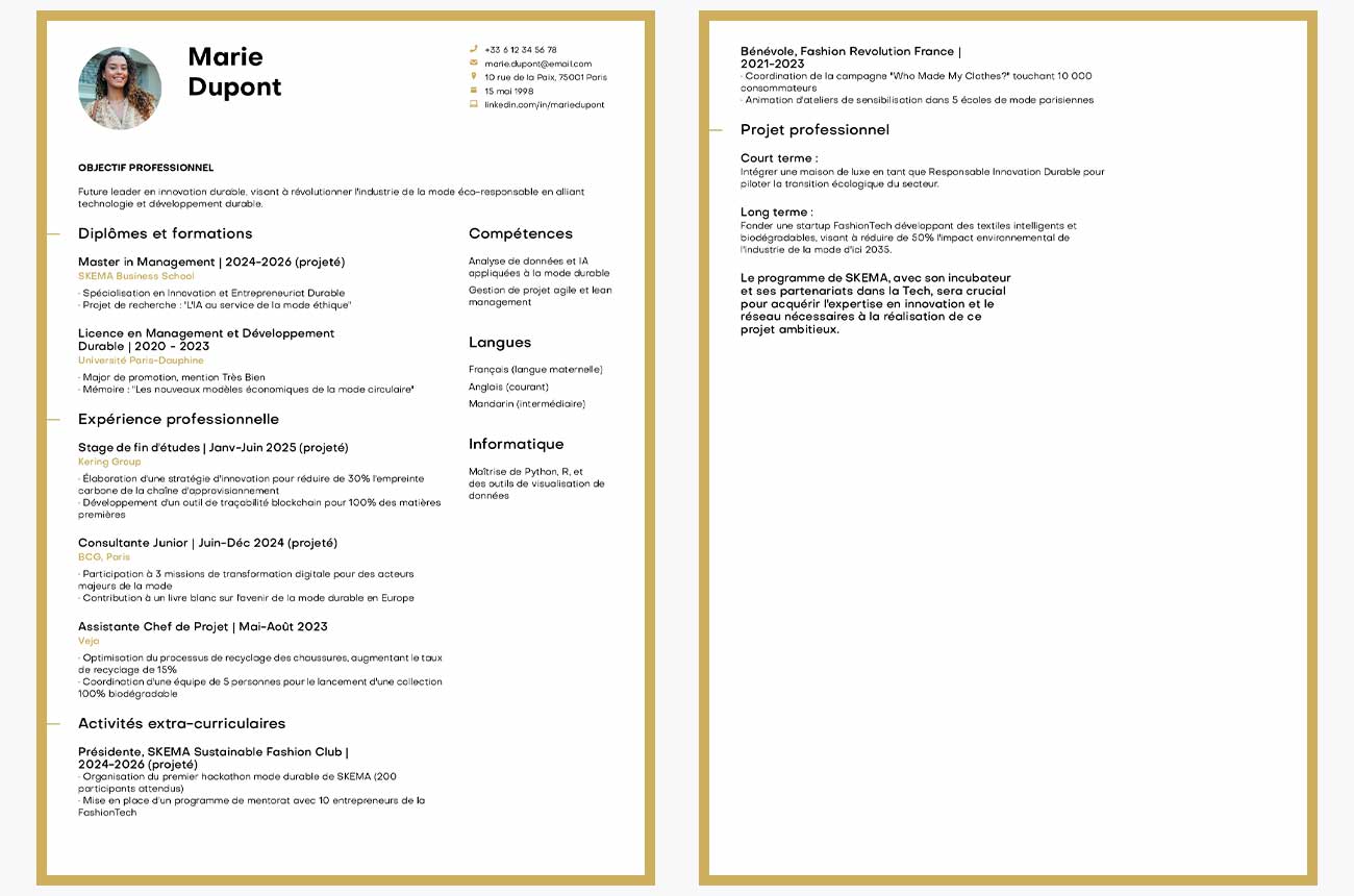 Exemple de CV projectif sur 2 pages